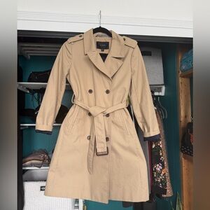 J. Crew Tan Trench Coat with Navy Blue Lining Size 4P